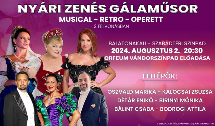 Musical, operett és retró slágerek a Balatonakali Szabadtéri Színpadon - Jegyek itt!